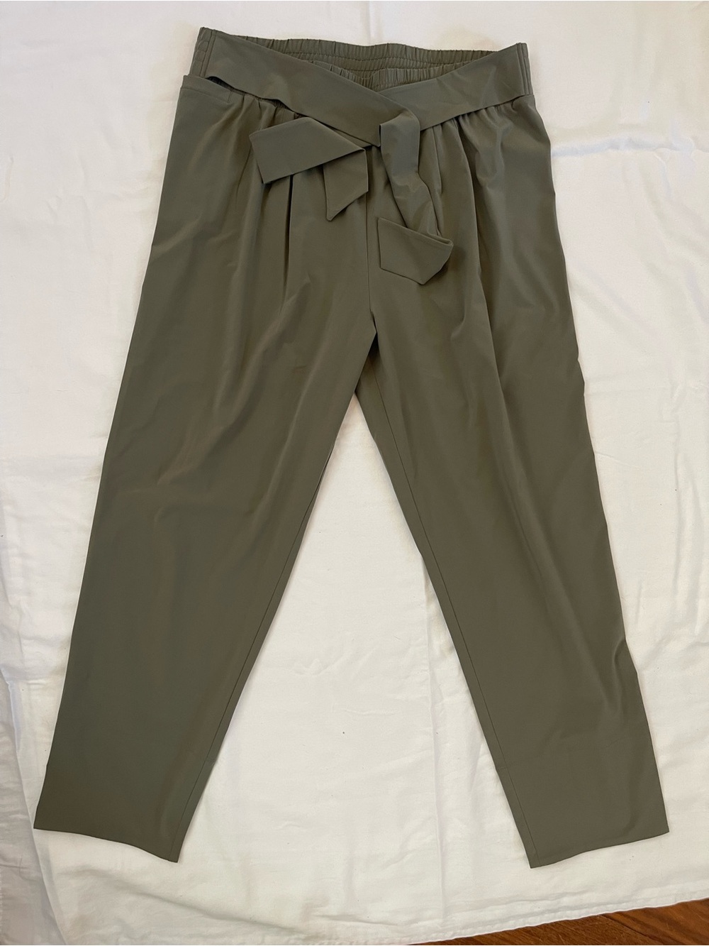 ADAY Olive Green Paperbag Waist Trousers with Tie